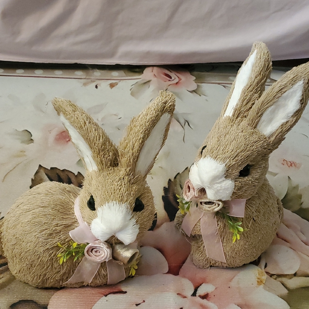 Charming Tan and White Bunny Figurines